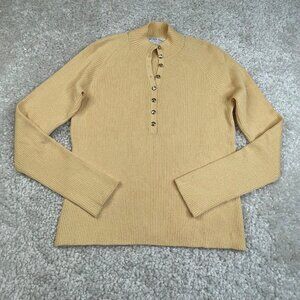 St. John Sport Wool Blend Half Gold Button Sweater Yellow Womens XS